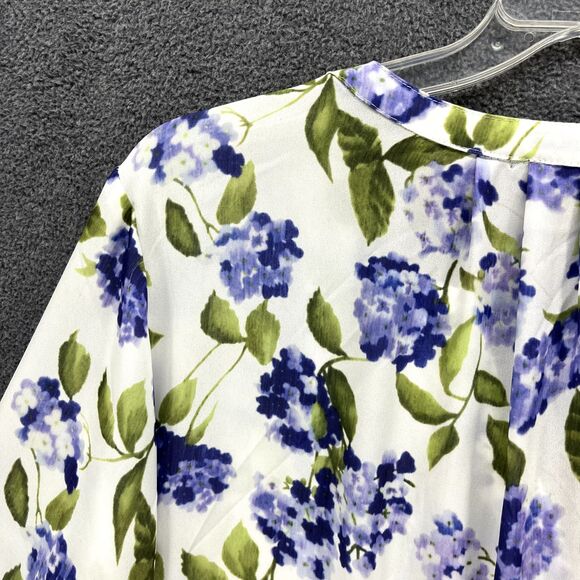 Tahari Top Womens Plus 2X White Purple Floral Boho Semi sheer Shirt Blouse Tunic - Picture 14 of 16